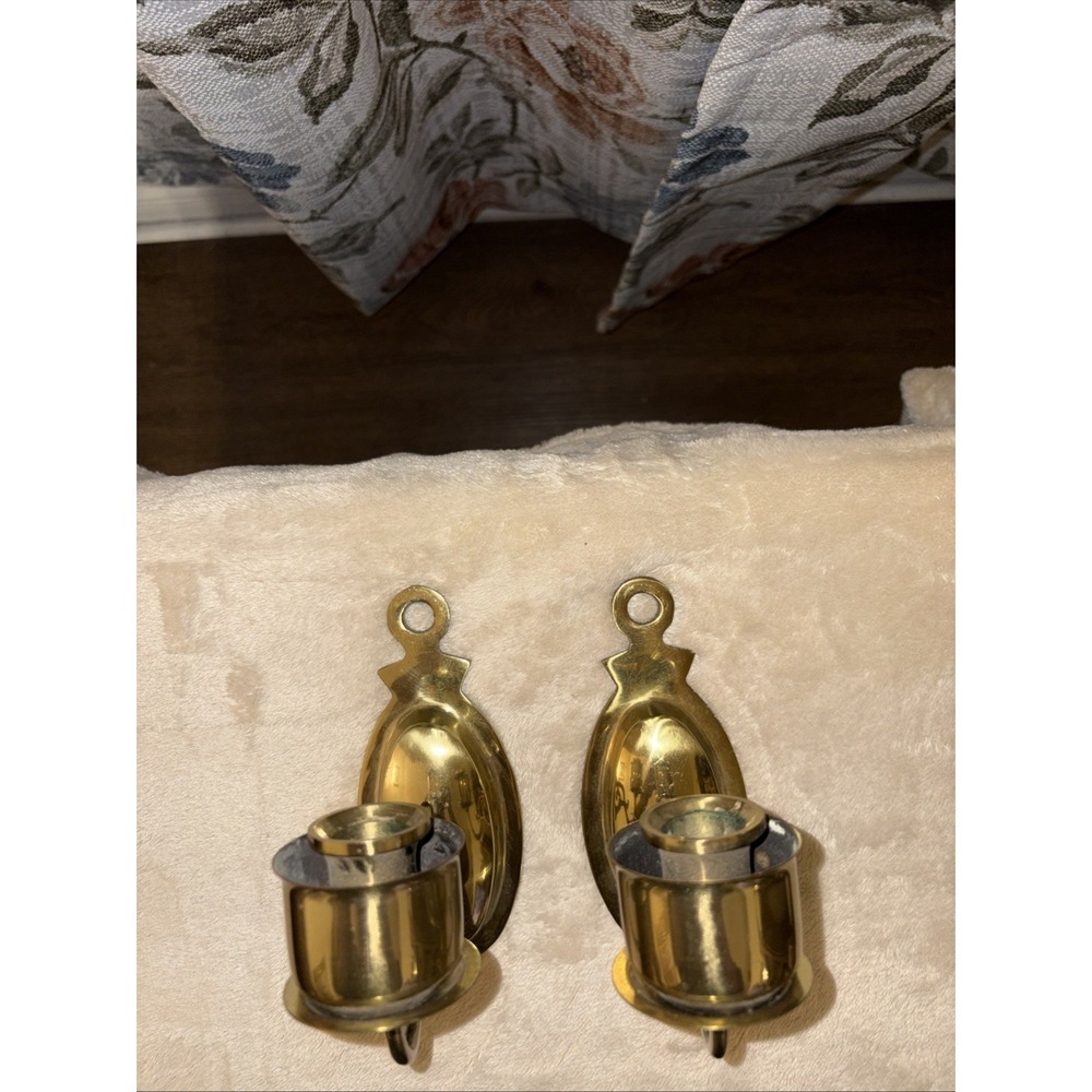 Vintage Antique Colonial Style Solid Brass Arm Wall Sconces Candle Holders